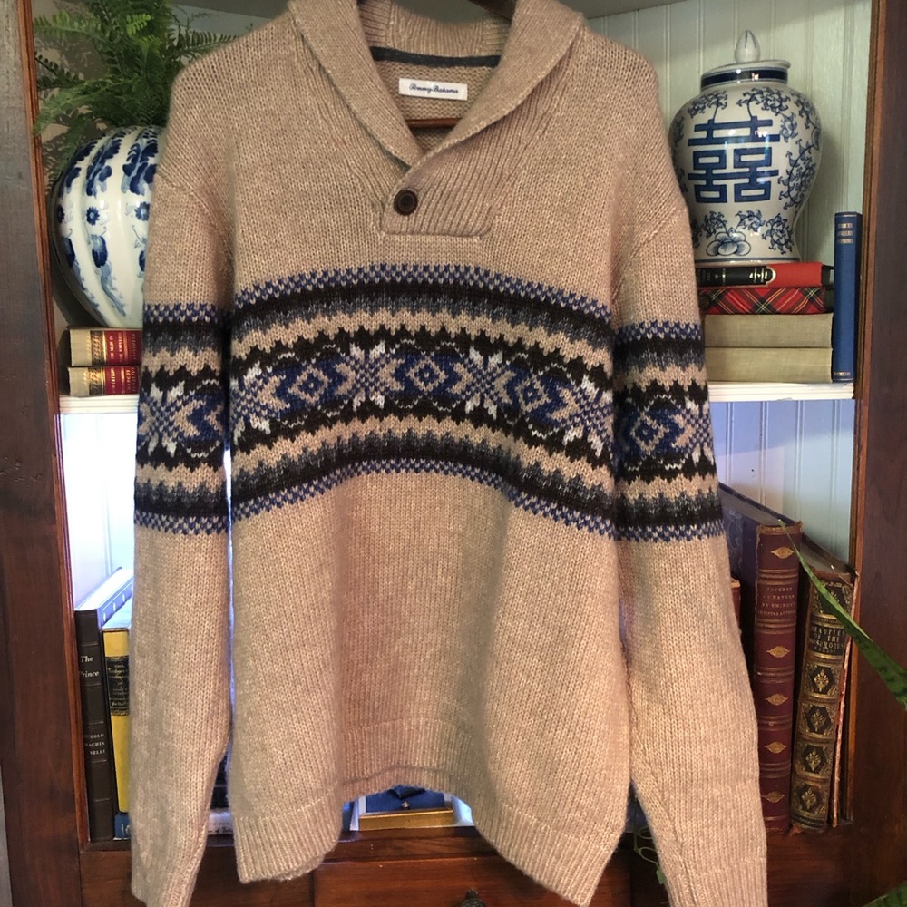 Worn Once Tommy Bahama Nordic Pattern Shawl Pullover Soft Sweater Size XL